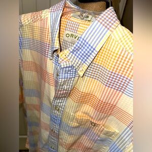 Orvis Men's M Primary Color Plaid Short Sleeve Shirt Cotton Button Up Down B